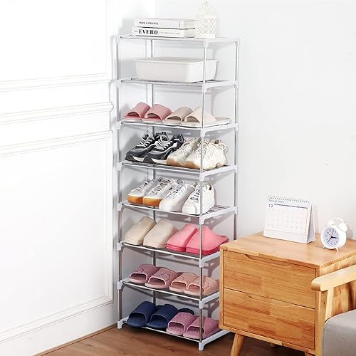 Miniatura 6 de Fouews Zapatero pequeño organizador estrecho apilable para entrada puerta y armario de dormitorio 3 niveles blanco