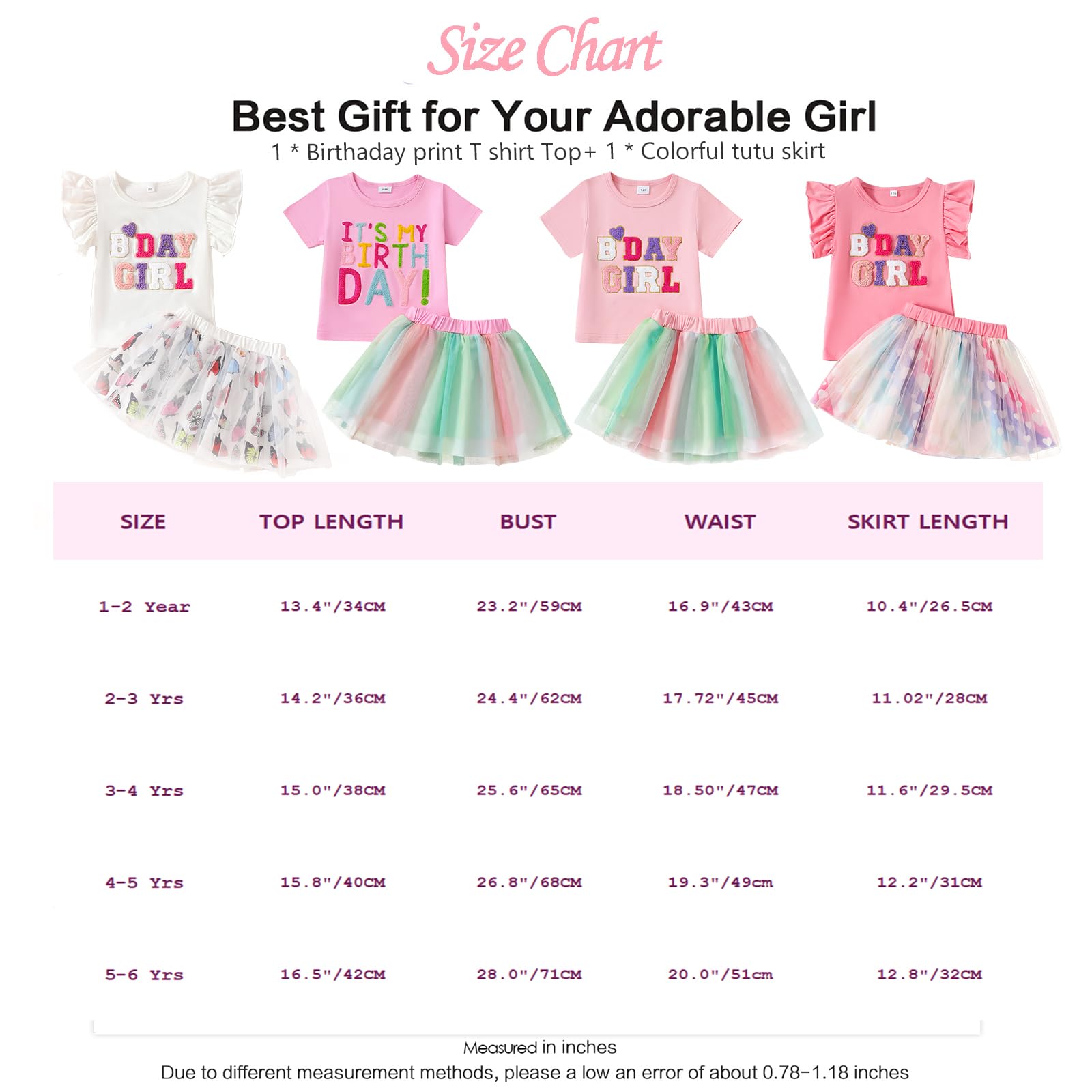 Conjunto de Cumpleaños para Niña Pequeña, Camiseta con Bordado de Letras+ Colorida Tutú Falda de Tul Vestidos de Cumpleaños para Niñas 1-6 Años