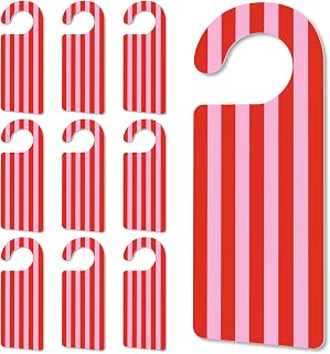 Whaline 30Pcs Red Pink Striped Door Hangers Bright Paper Doorknob Sign Party Door Decor for Birthday Bridal Shower Baby Shower Boutique Store Hanging Decor