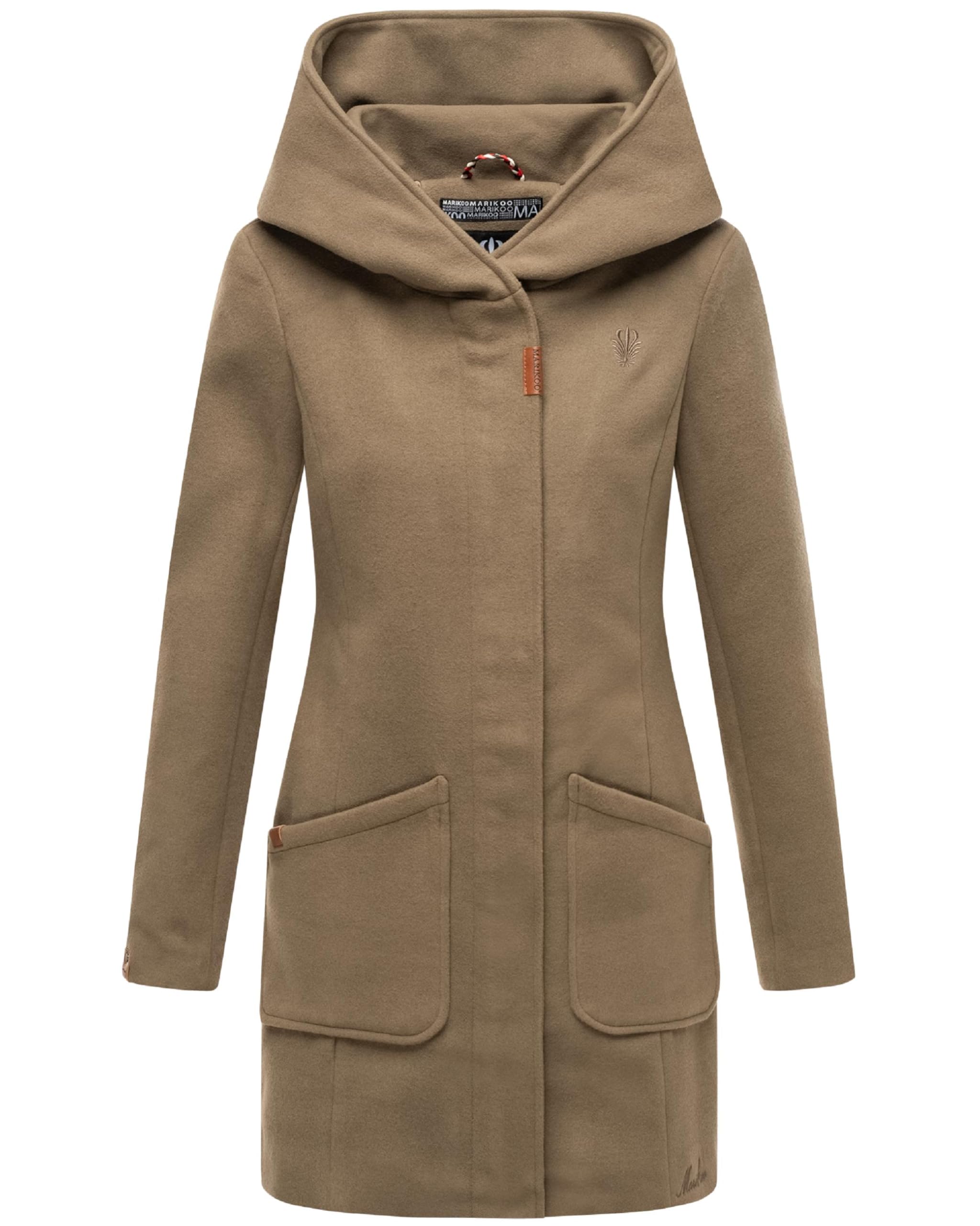 Marikoo Women's Stone Brown Coat In Wool Coat Look, Warm Trench Coat With Hood Maikoo Xs-5Xl, Xl