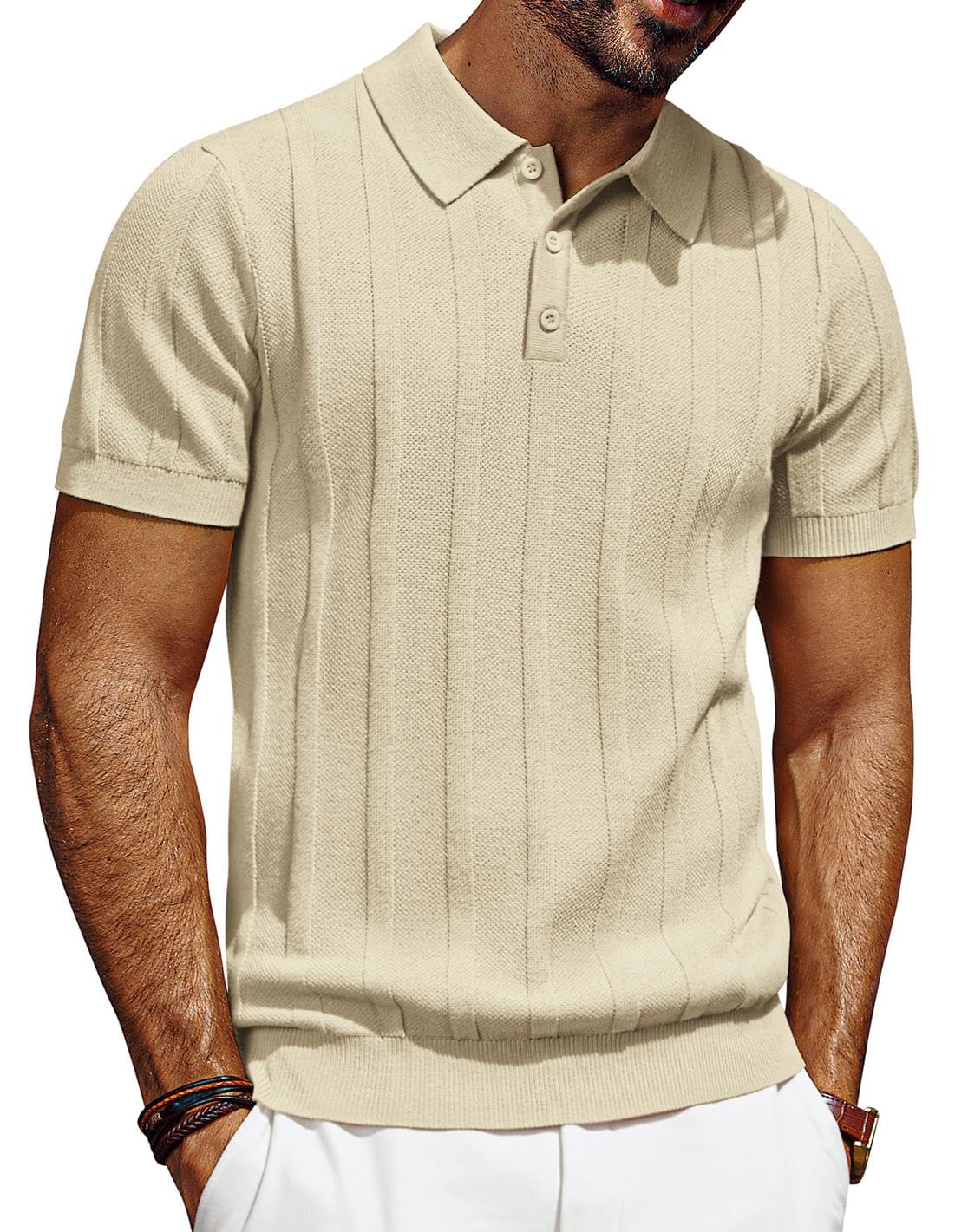 PJ PAUL JONES Herren Poloshirt Kurzarm Strick Polo T-Shirts mit Knopf Männer Polohemd Golf Shirt