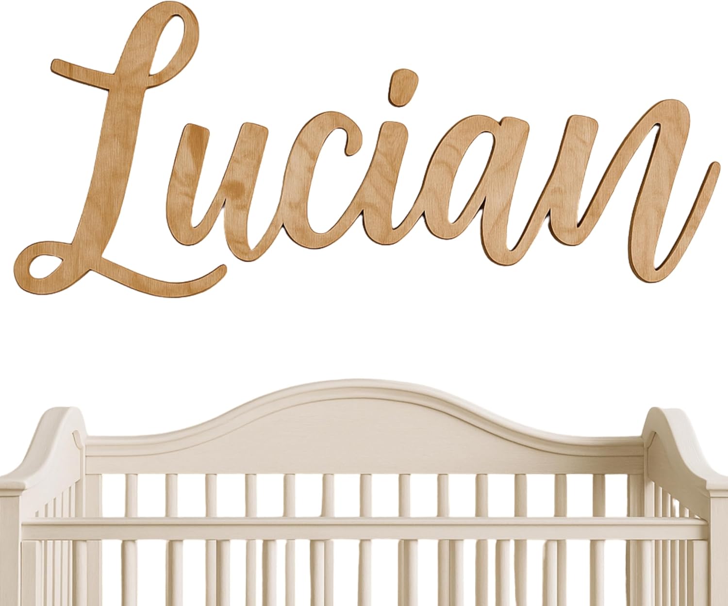 Custom Nursery Name Sign with Themed Decor Kit, Personalized 3D Wooden Wall Art for Baby Room & Kids Bedroom, Space, Jungle, Circus, Ocean, Woodland, Rainbow Themes (No Theme: Classic Wood, 20")