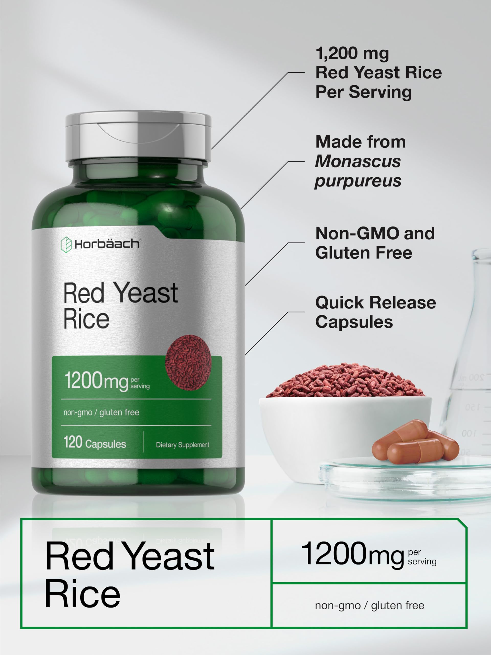 Horbäach Red Yeast Rice 1200 mg | 120 Capsules — Amazon image 4