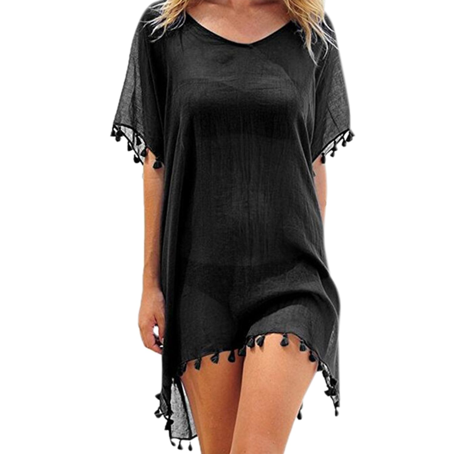 LAEMILIAWomen Chiffon Tassel Kaftan Swimsuit Bikini Stylish Beach Cover up Summer Holiday