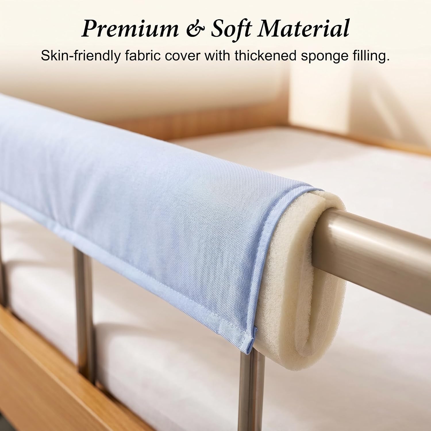 4 PCS Bed Rail Cover Padding, Bed Bumper Pad for Elderly and Toddlers-Blue | Soft Fabric bed guard for seniors and child foam bed bumper
