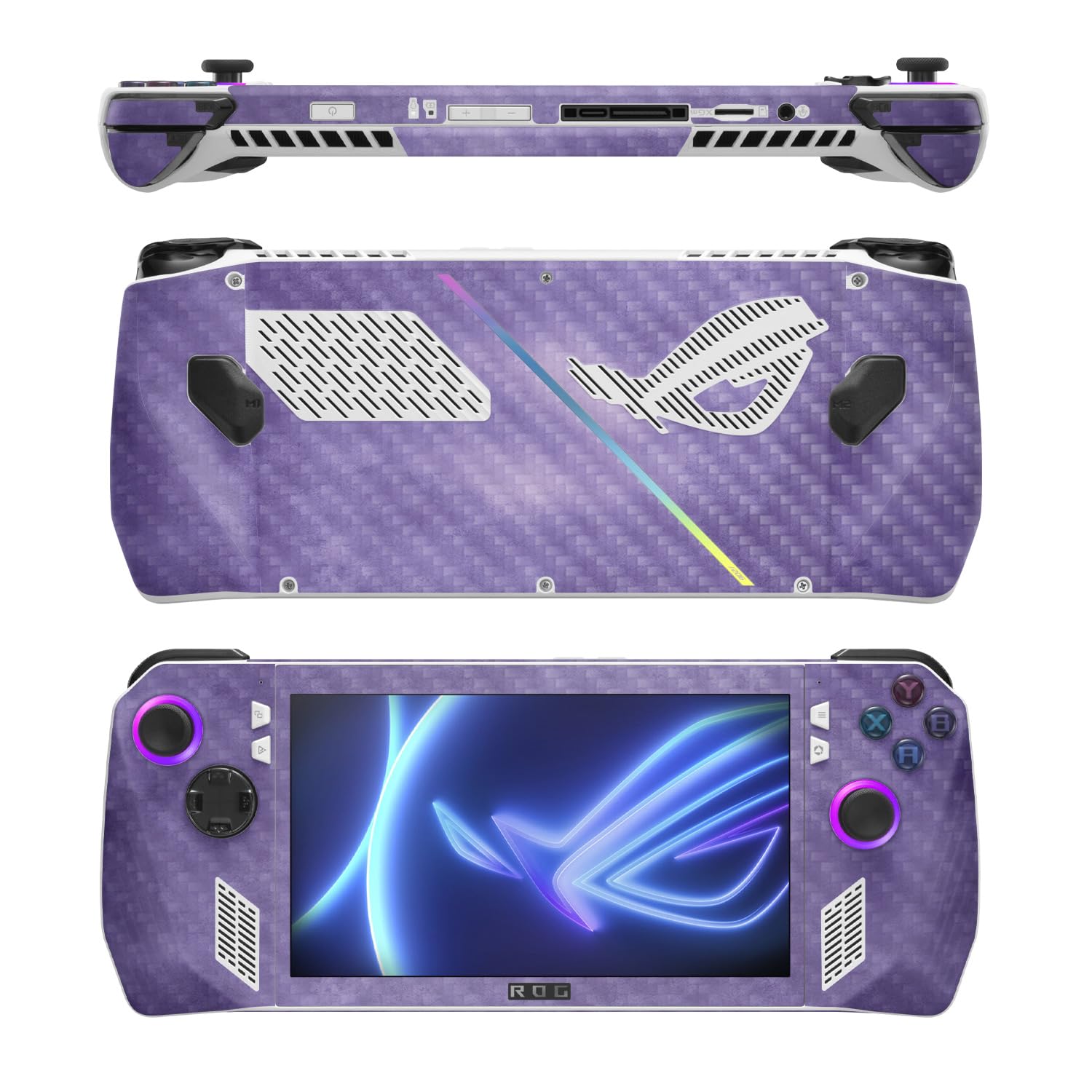 MightySkins Carbon Fiber Skin Compatible with Asus ROG Ally - Purple Airbrush | Protective, Durable Textured Carbon Fiber Finish | Easy to Apply