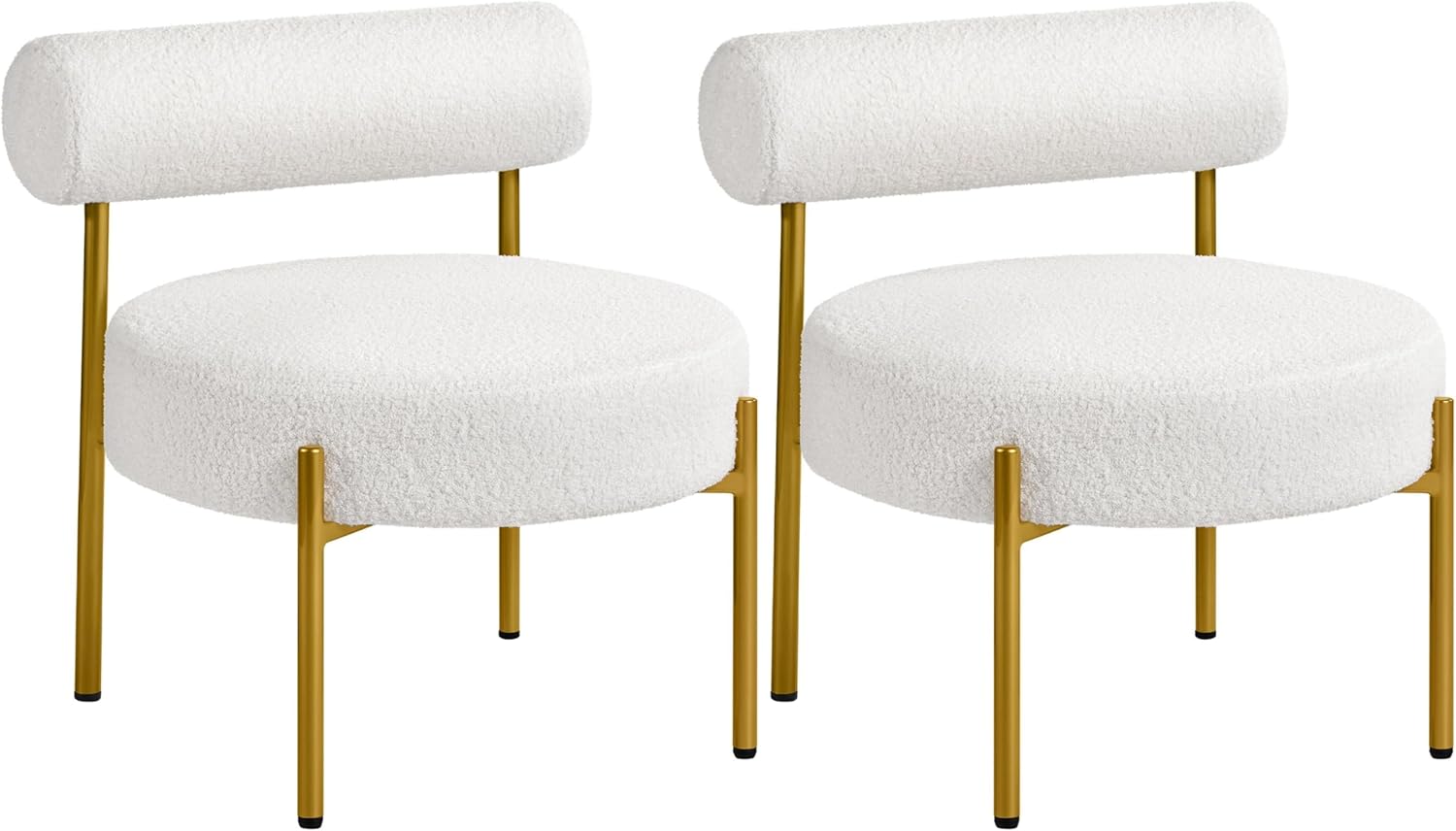 Yaheetech Boucle Accent Chair, Modern Tufted Vanity Chair, Cozy Sherpa Barrel Chair with Gold Legs, Club Chair for Living Room Bedroom Vanity Room Home Office, 2pcs, White