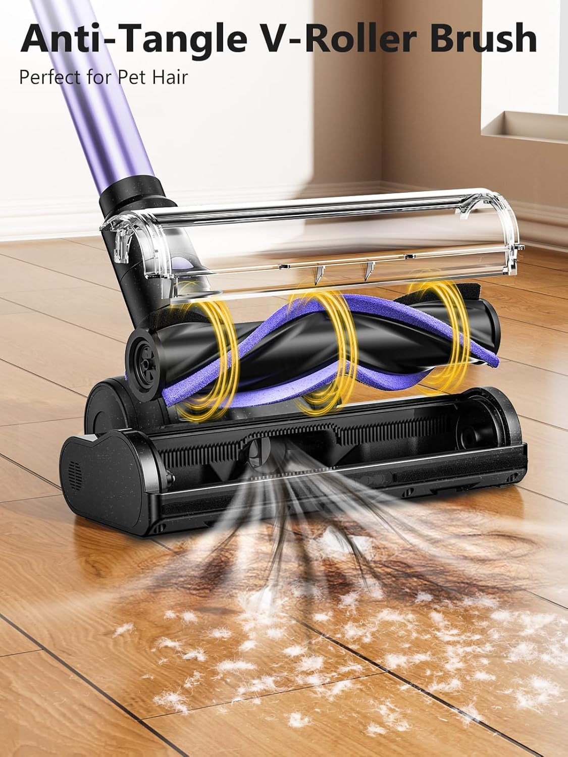 Cordless Vacuum Cleaner, 46KPa/500W Stick Vacuum with 55 Mins Runtime, Self-Standing Vacuum Cleaner for Home, LED Display, Anti-Tangle Brush, Rechargeable Vacuum for Hardwood Floor, Pet Hair (Purple) - Image 9