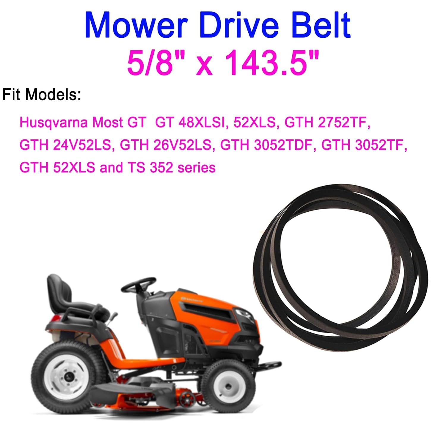954-04138 Lawn Mower Deck Belt 5/8" x 143.5" for Cub Cadet 954-04138A Hustler 791335 Toro 99-4647, Drive Belt Fits for Ariens 07235100 7235100, Fits for GT2254 GTH2254 GTH2654 EZR 1640