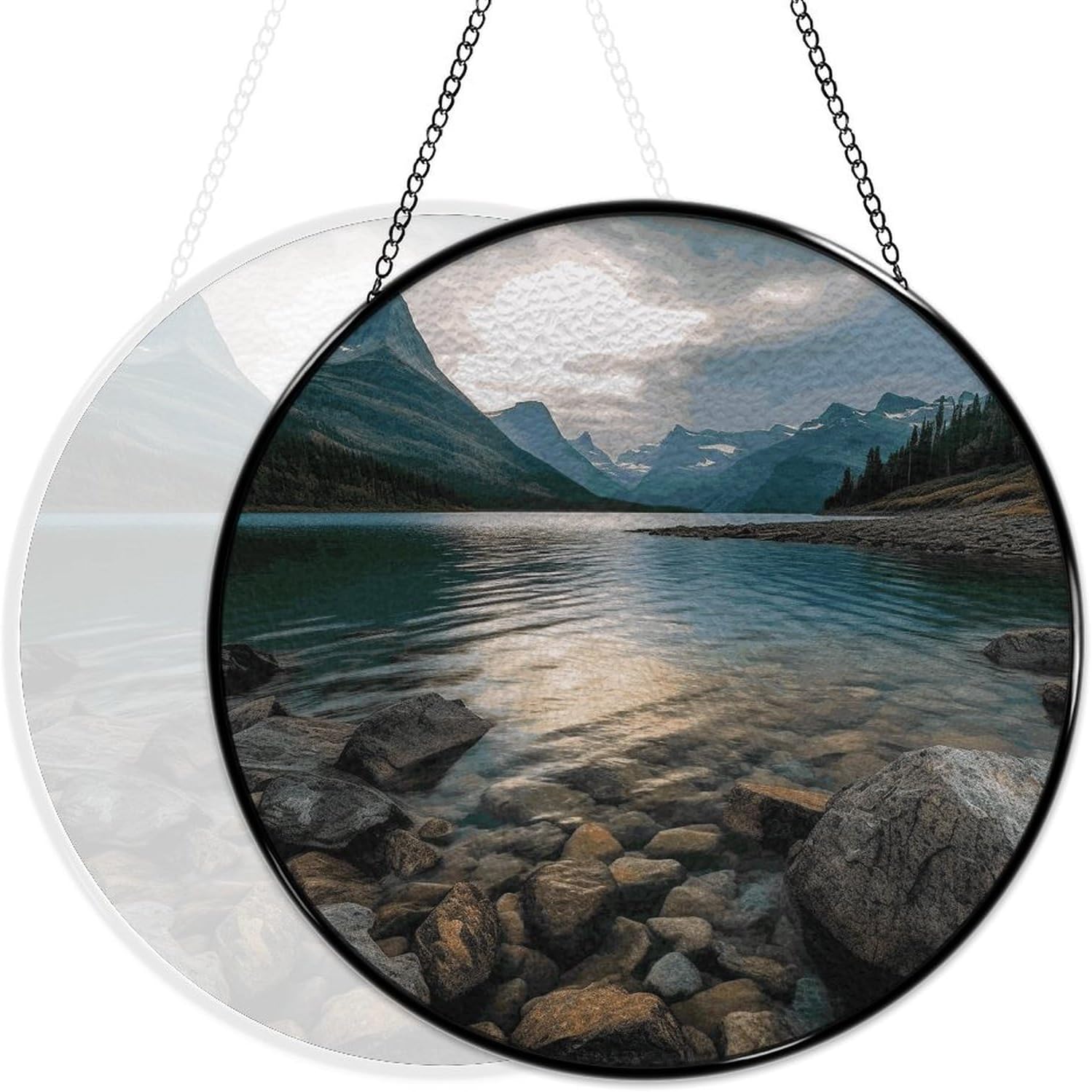 30x30cm Round Stained Glass Suncatcher for Window Hanging Decor with Chain