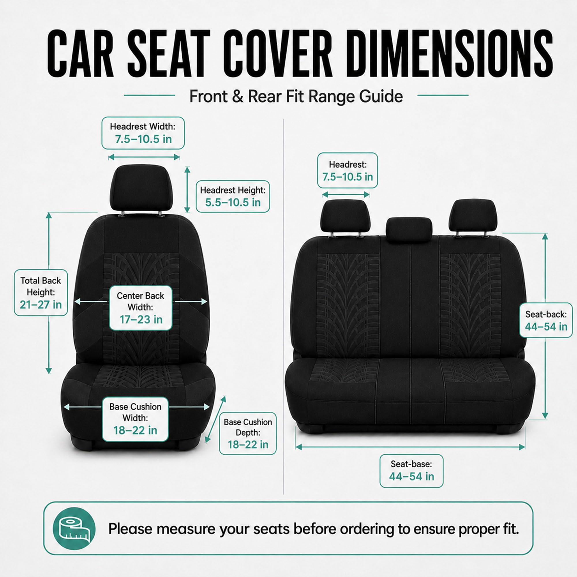 FH GROUP Set completo di coprisedili per auto, in tessuto di alta qualità, universali, coprisedili anteriori con schienale basso, compatibili con airbag, sedile posteriore diviso, lavabile, per SUV,