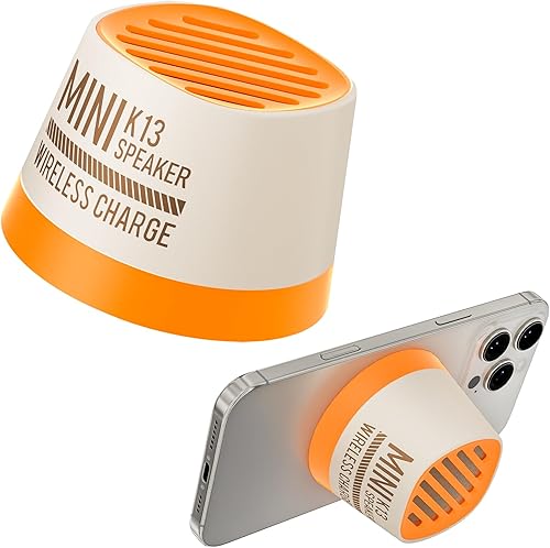 COLSUR Magnetic Bluetooth Speaker, Wireless Charger Station, Portable Mini Speaker with Wireless Charger & Phone Stand, Bluetooth Speakers for Kitche, Refrigerator, Anything Magnet, Gifts (Orange)
