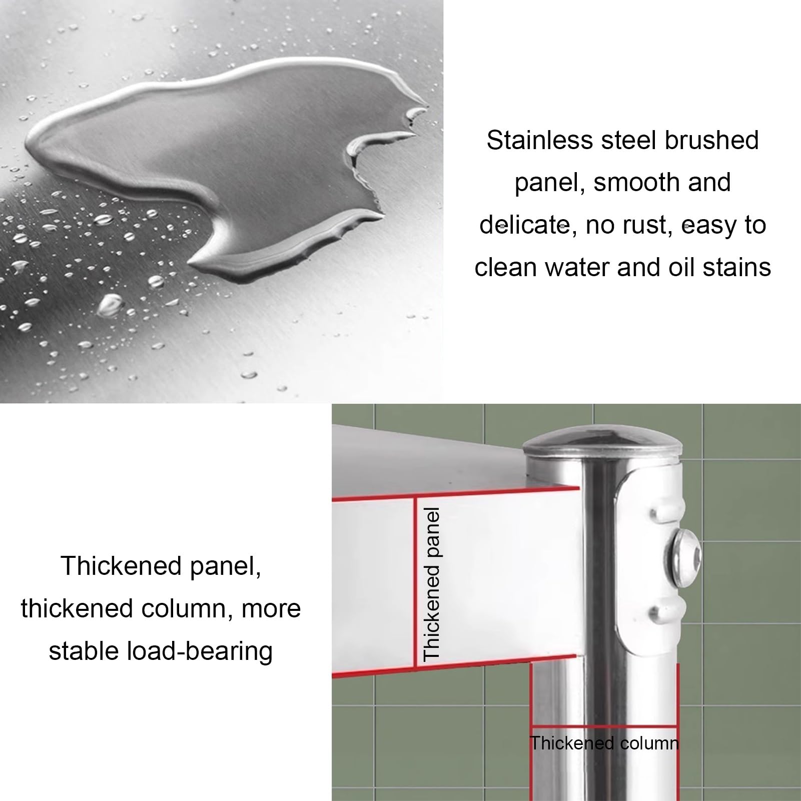 Scaffale regolabile a 3 ripiani in acciaio inox resistente per ristoranti e cucina, scaffalatura per tavolo da preparazione commerciale, 60 x 35 x 80 cm, finitura argento durevole