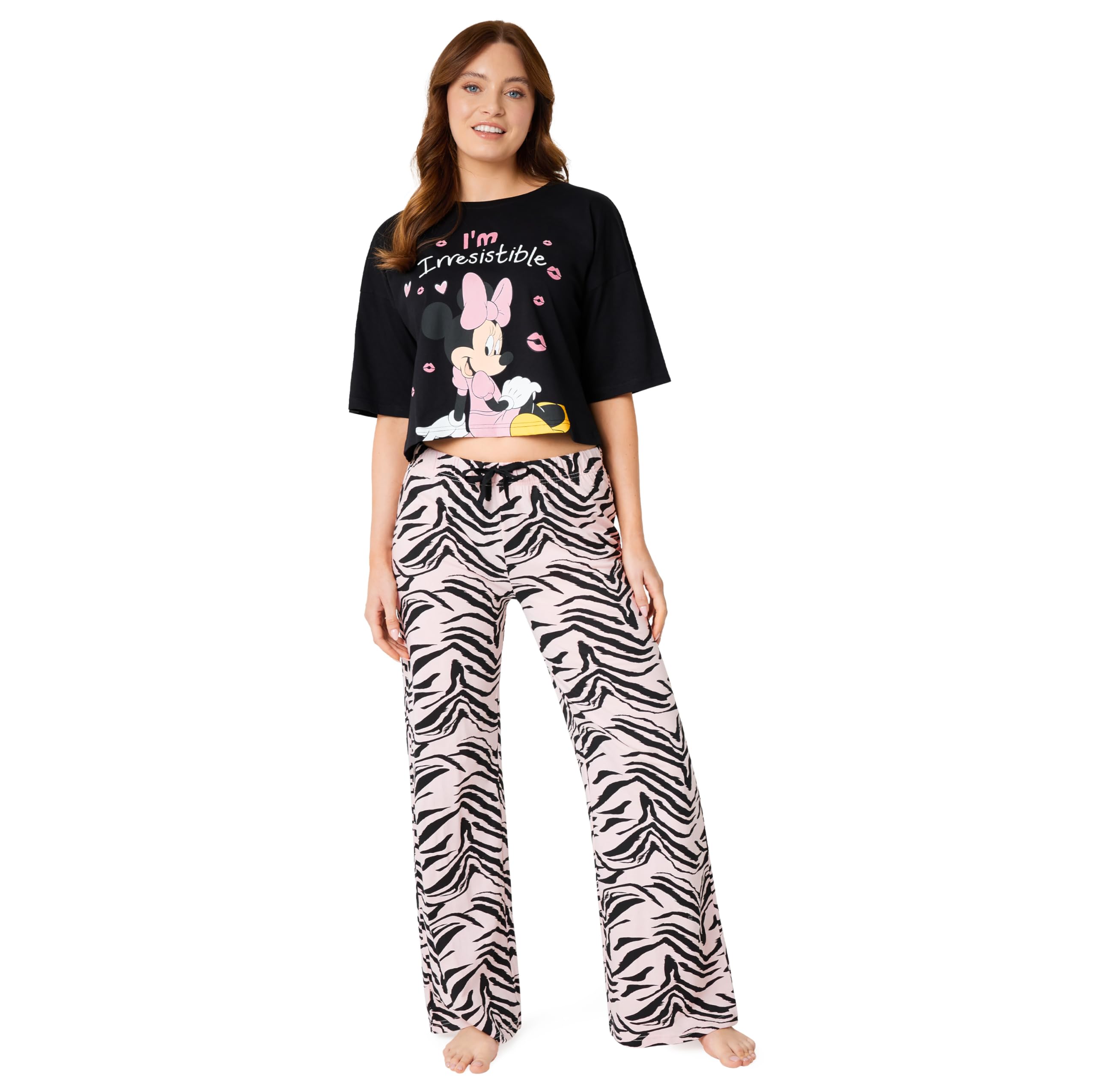Disney Women's Black/Pink Minnie Stitch Pyjamas Set, Cosy Nightwear Long Pjs Comfy Loungewear For Adults Teenagers, Stitch Gifts For (, M)