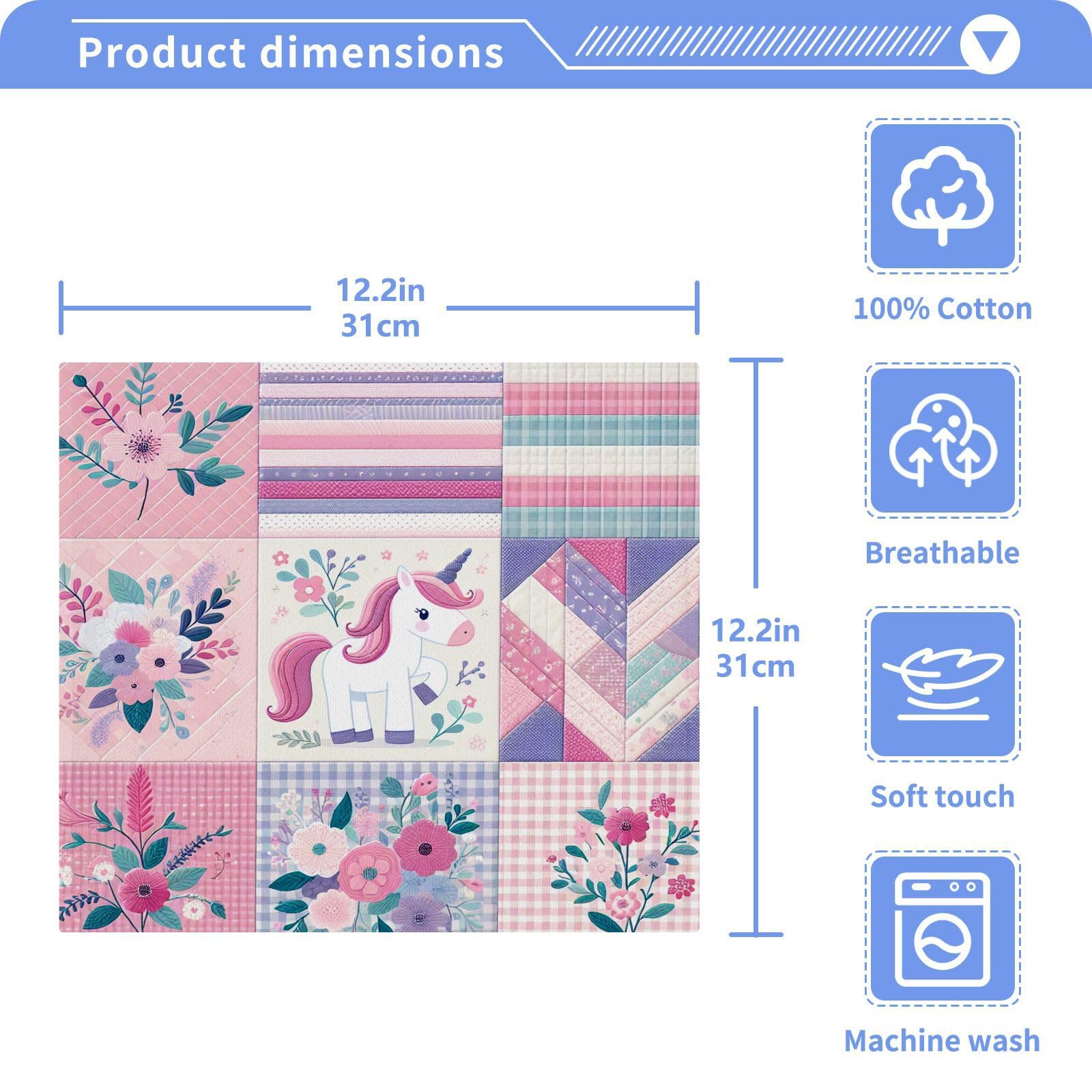 YANENDIE Gingham Print Floral Washcloths Towels, Highly Absorbent and Soft Cotton Face Cloths, 2 Pack Quick Dry Wash Cloths - 12 X 12 Inches