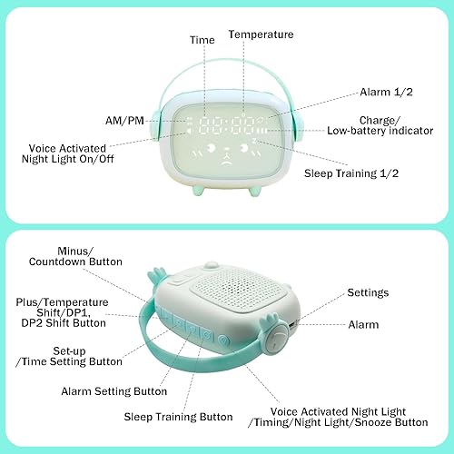 Miniatura 7 de Angel - Reloj despertador para niños, para dormitorio, reloj despertador fuerte para durmientes pesados, reloj digital para niños, repetición, luz