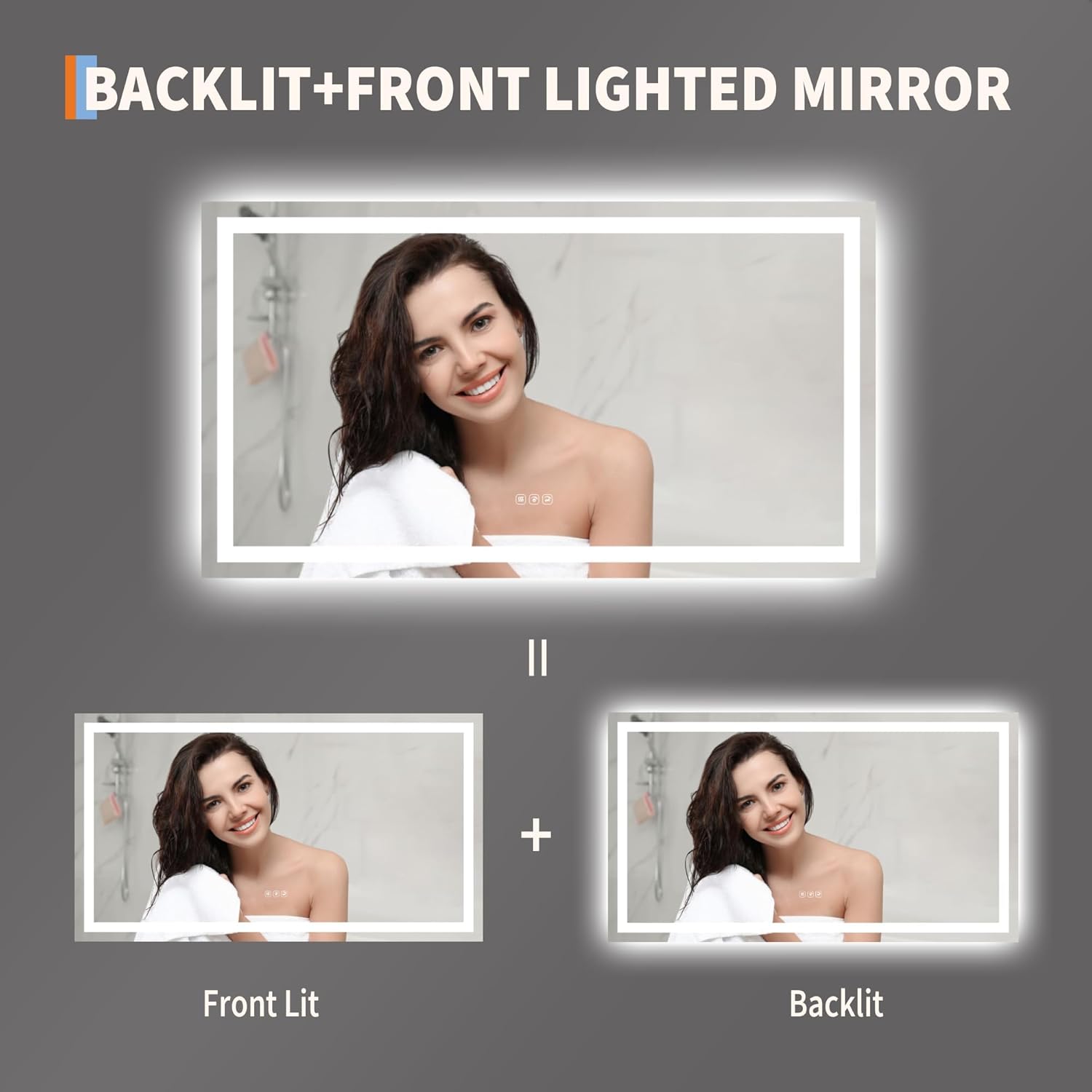 GarveeHome 50x28 LED Bathroom Mirror with Lights, Dimmable, Anti-Fog, Backlit + Front Lit, Smart Bathroom Vanity Mirror for Wall, Memory Function, Shatter-Proof (Horizontal/Vertical)
