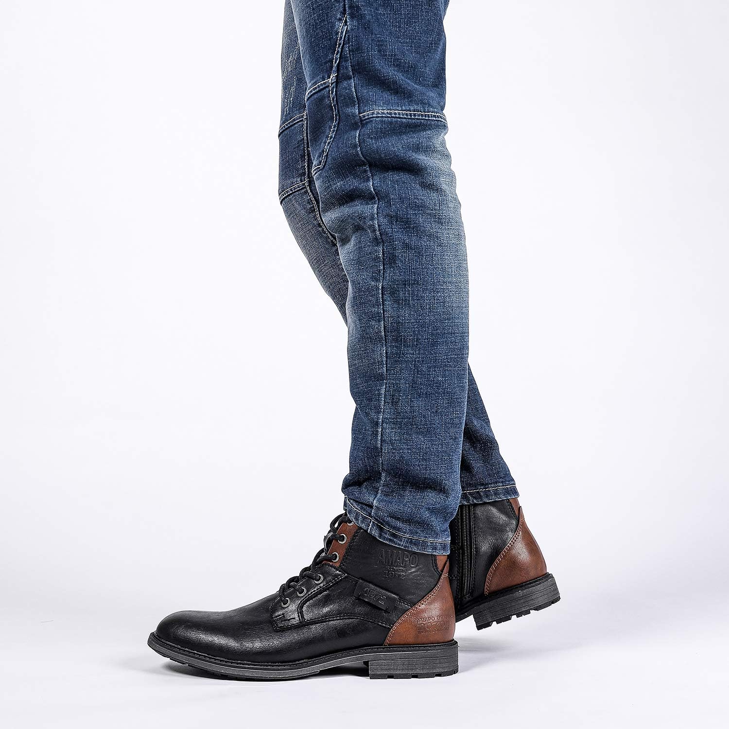 AMAPO Men Oxford Boots, Buckle Dress Boot, Casual Men Boots Lace-Up Side Zipper - Image 6