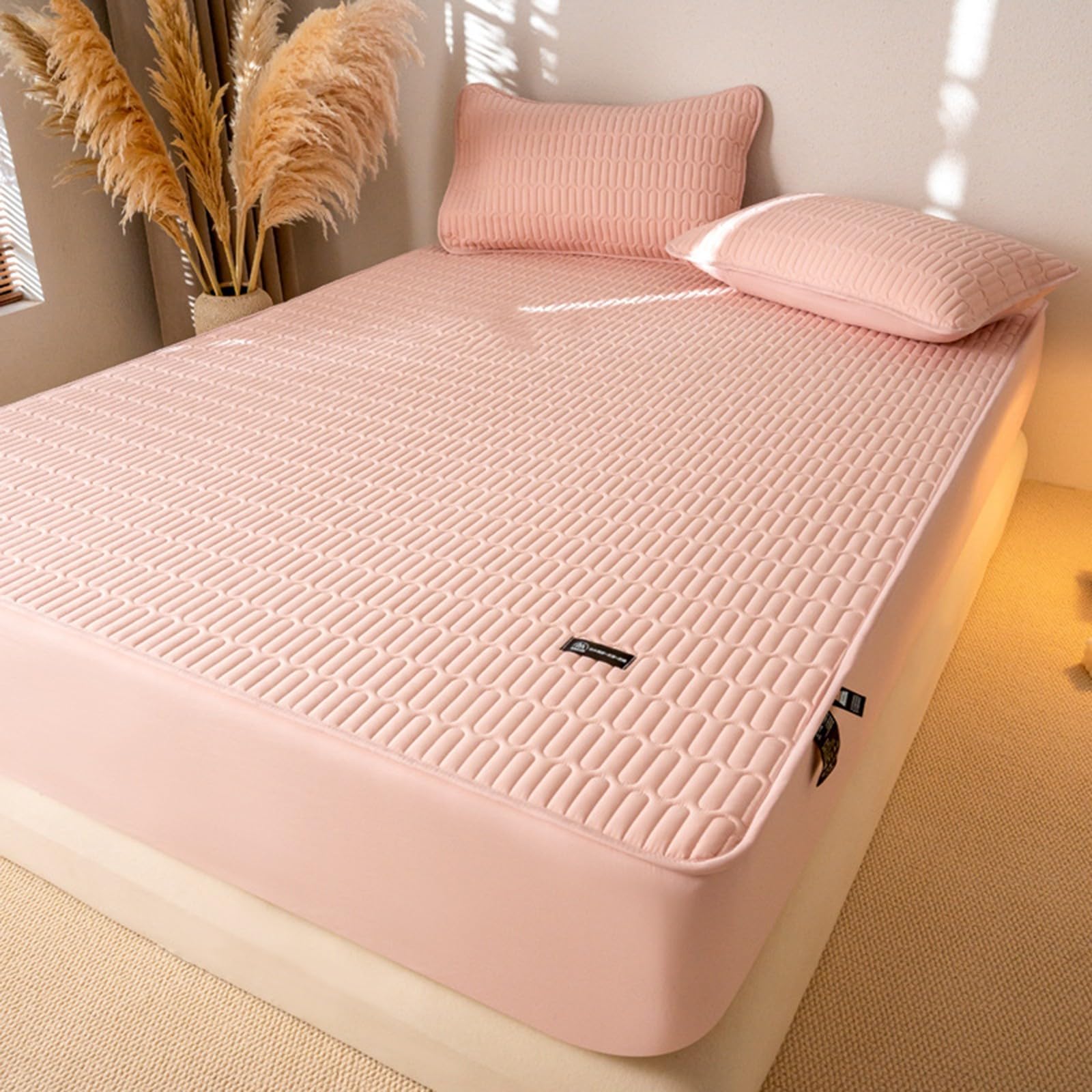 Matratzenschoner,Gesteppter Wasserdichter Matratzenschoner,Weicher Atmungsaktiver Geräuschloser Bettpolsteraufsatz für das Schlafzimmer im Haus(Powder,180x200cm)