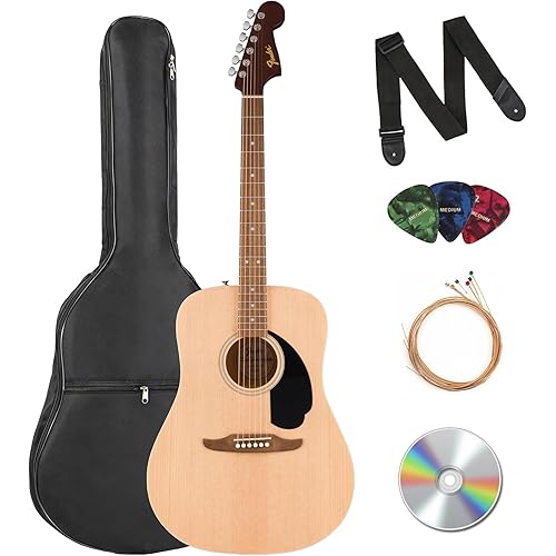 Fender California Redondo Dreadnought Acoustic Guitar - Natural Bundle with Gig Bag, Strap, Strings, Picks, and Austin Bazaar Instructional Video