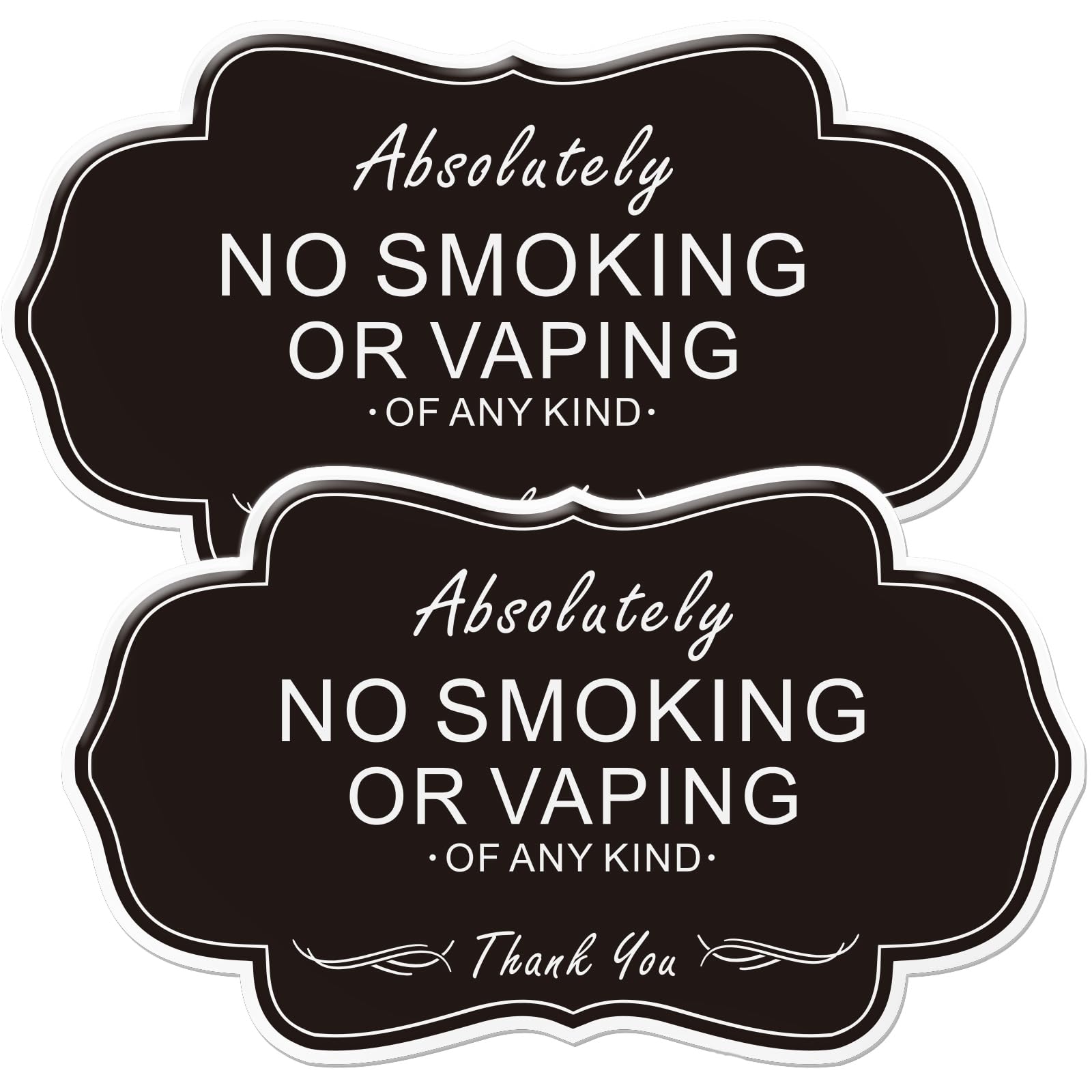 Absolutely No Smoking Vaping of Any Kind Signs,(2 Pack) RAMIEYOO Designer Acrylic Smoke Free Signs,Double Sided Tape,Easy Installation,Great for Home,