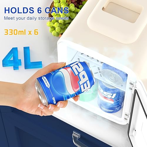 Miniatura 2 de Mini refrigerador blanco marfil, 4 litros6 latas, refrigerador para el cuidado de la piel para dormitorio, 110 V CA12 V CC, enfriador termoeléctrico