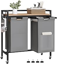 EUGAD Laundry Basket, 2 Removable Oxford Fabric Bags, Laundry Basket, Laundry Basket, Metal Frame, Bathroom Laundry Basket, 70 x 30 x 71 cm, 40L Capacity per Basket