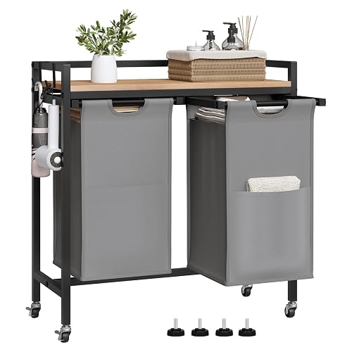 EUGAD Cesto de roupa suja, 2 sacos de lavandaria de 40 l, cesta de roupa removível, armário de roupa