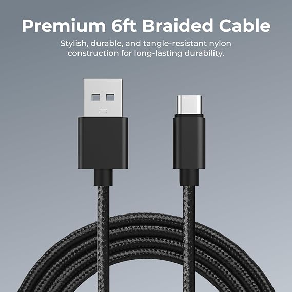 iTOUCH USB-A Fast Charger Set 18W USB-A Wall Charger + 6ft Braided USB-A to USB-C Cable, Durable Nylon, Quick Charging, Multiple Colors (Black/White/Navy/Blush/Purple), for Phones & Tablets (White)