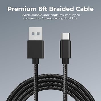 iTOUCH USB-A Fast Charger Set 18W USB-A Wall Charger + 6ft Braided USB-A to USB-C Cable, Durable Nylon, Quick Charging, Multiple Colors (Black/White/Navy/Blush/Purple), for Phones & Tablets (White)