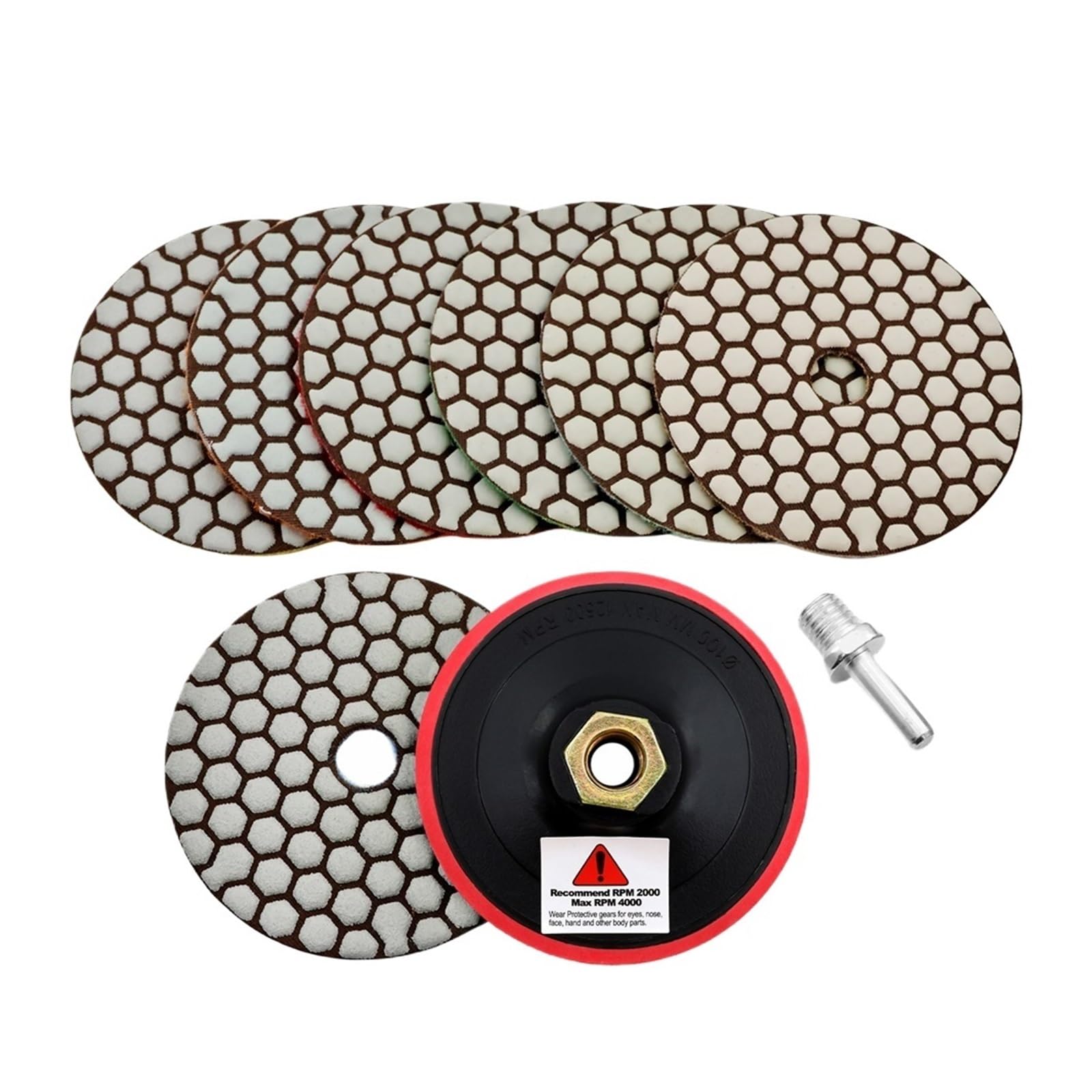 Almohadillas de diamantes, Juego de almohadillas de pulido de diamante de 4 pulgadas, grano 50-3000, paquete de 9 con respaldo M14 y adaptador