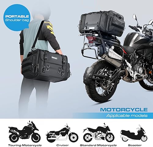 Miniatura 5 de Rhinowalk Bolsa trasera para motocicleta, equipaje de viaje para motocicleta, bolsa de cola expandible de 60 L, bolsa para casco de motocicleta,