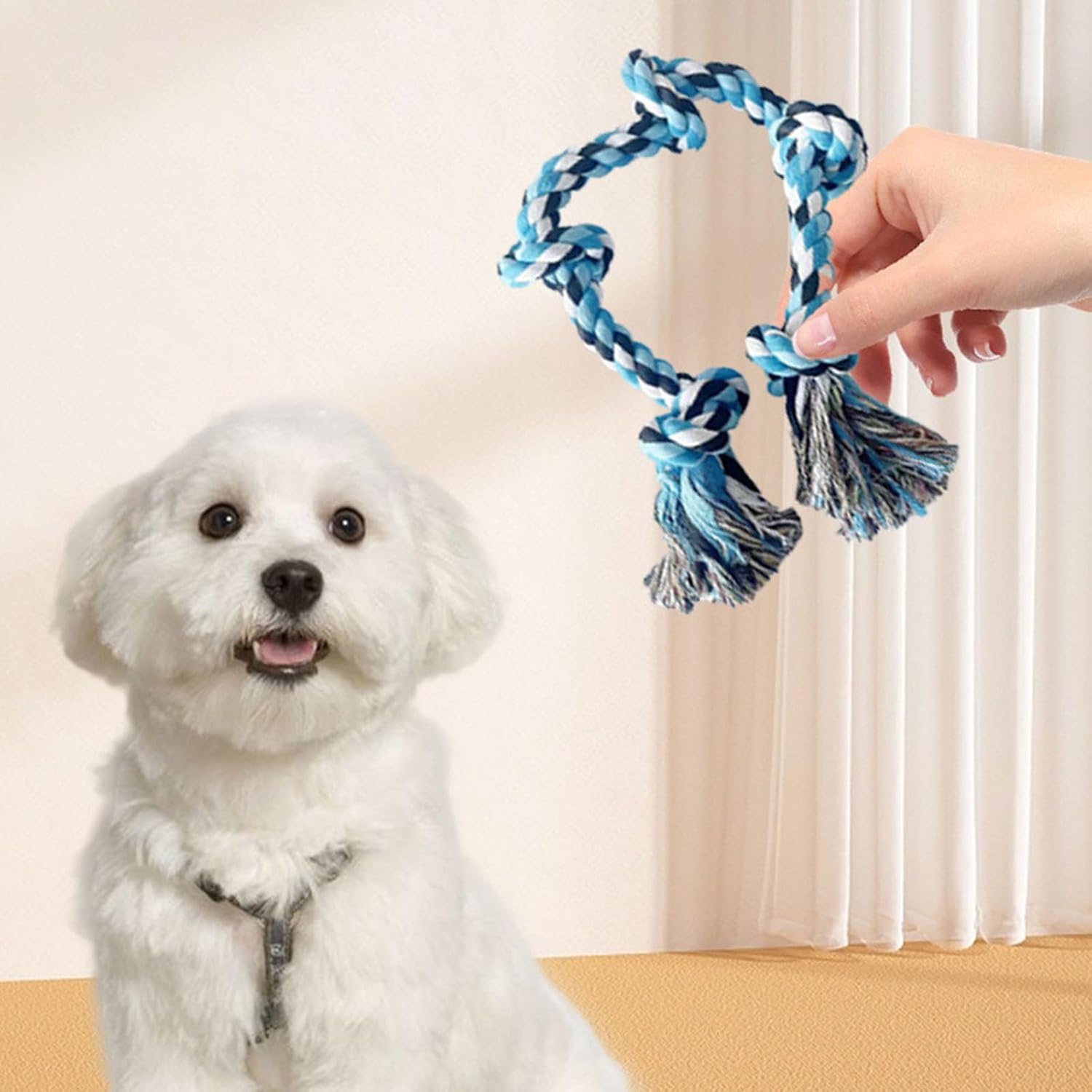 Cotton Rope Chew Toy for Aggressive Chewers 5Knots Design Promotes Teeth Health Interaction Dog Teeth Rope Tugs