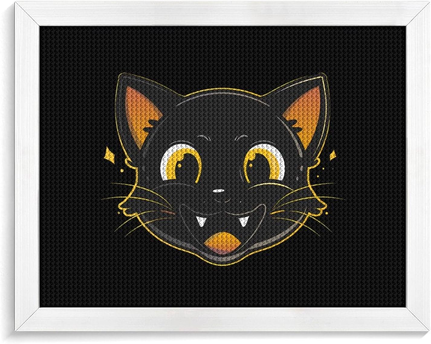 Naughty Black Cat Printed Diamond 5D Painting Kit 16x20in DIY Full Drill Craft with Tools for Home Wall Decor Gift White Wood 50 * 40cm