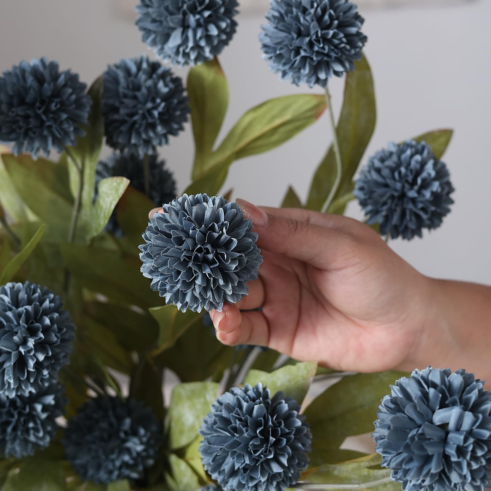 12 fiori artificiali per vaso in finta seta, 68 cm, per mamma (blu scuro)