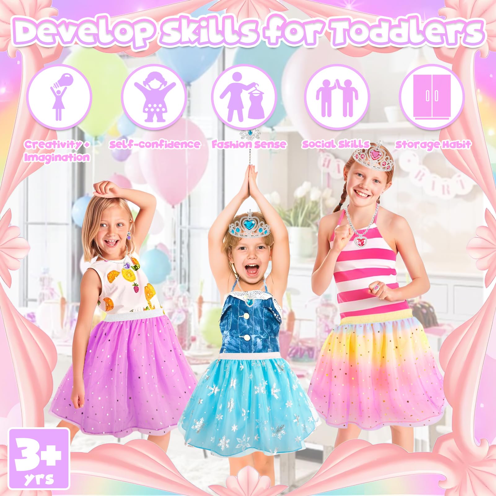 STAY GENT Chaussure Princesse Fille 3 Paires Chaussures 3 Couronne 3 Jupes Déguisement Jouet Princesse Accessoires Cadeau 2-6 Ans