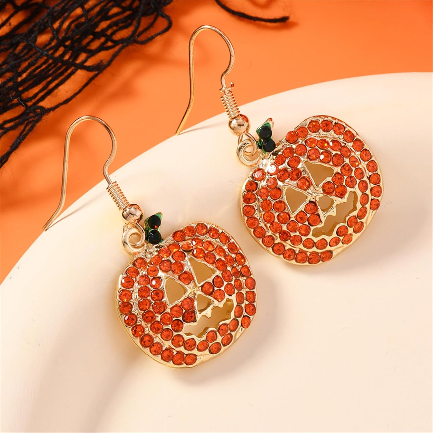 Dreuyet Rhinestone Pumpkin Earrings Red Orange Crystal Halloween Smiling Face Pumpkin Dangle Earring for Women Holiday Festive Costume Jewelry - Image 4