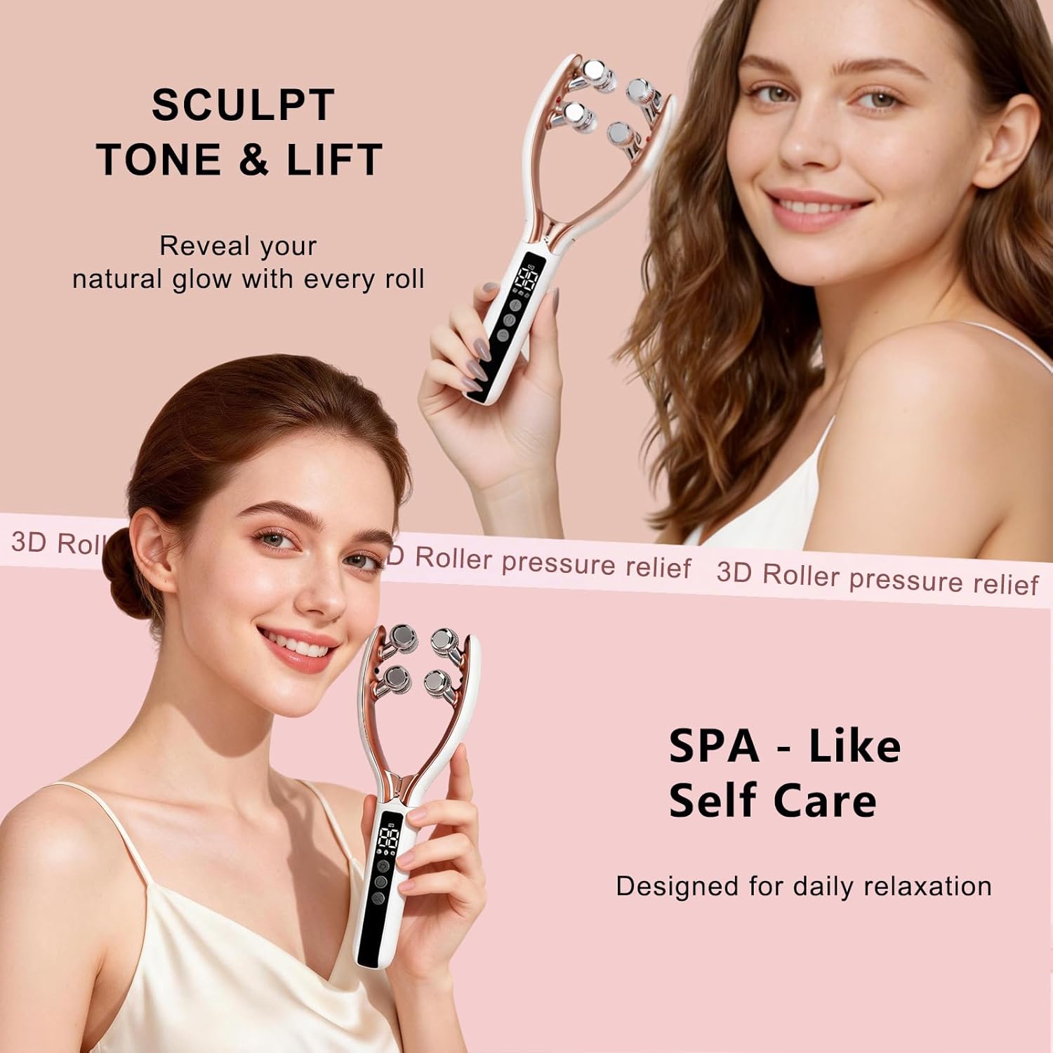 CXGRISE Wireless Facial Massager, 3D Roller Electric Facial Roller, Rechargeable V-Shape Sculpting & Puffiness Relief Tool, Face Roller Lymphatic Drainage for Home & Travel Use (Roller)