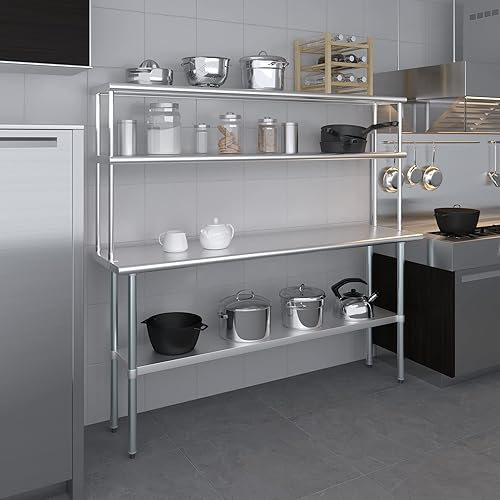 Miniatura 9 de Express KitchQuip Mesa de trabajo de preparación de acero inoxidable resistente aprobada por la NSF con estante inferior ajustable para cocinas,
