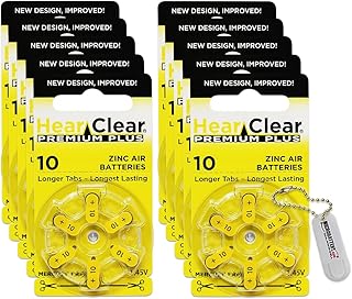 Size 10 PR230 Hearing Aid Batteries Yellow Tab (60 Batteries) + Battery Holder Keychain