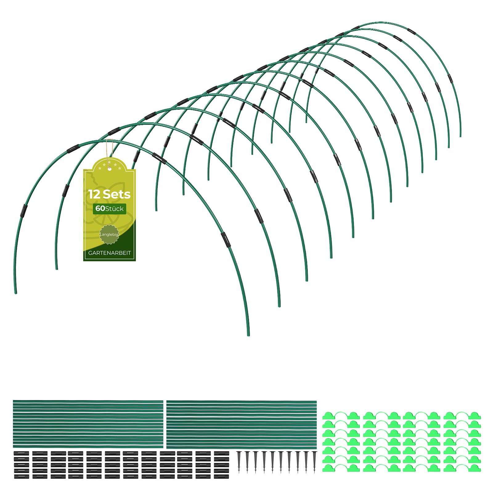 60 Pièces Arceau Tunnel de Forçage, Arceaux pour Serre de Jardin, Kit de Tunnel de Culture pour Potager et Carré Potager, Support de Plante DIY pour Film de Croissance, Filet de Protection et Cloche
