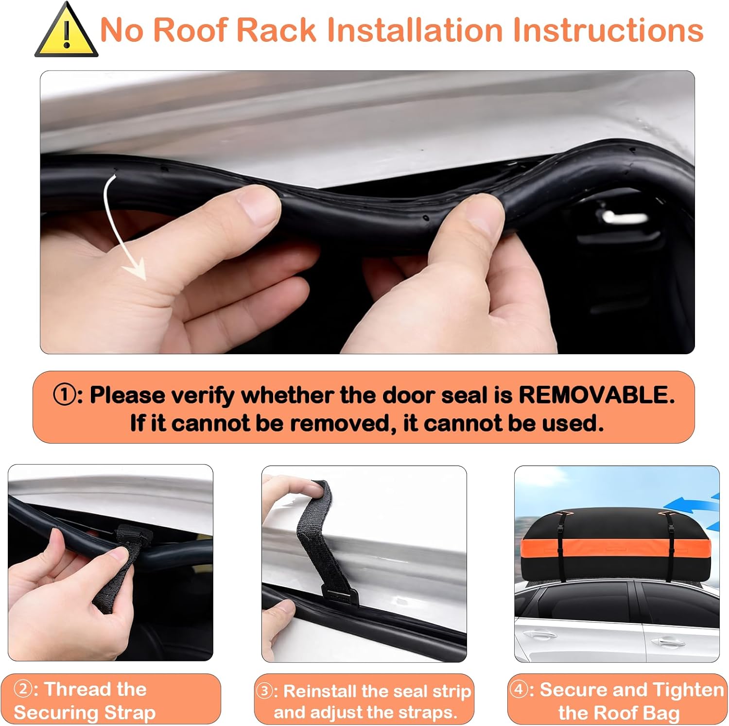 Roof Bag, Waterproof Soft Car Top Carrier Without Rack, 21 Cubic Feet Cargo Carrier for Top of All Vehicles with/Without Rack, Includes Anti-Slip Mat, 6 Door Hooks, Luggage Lock, Storage Bag