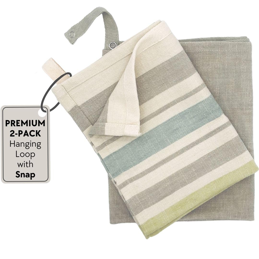 Toallas de cocina grandes de alta calidad, (paquete de 2), 29 x 19 pulgadas, juego decorativo 100% algodón con lazo para colgar y broche, duraderas y absorbentes, toallas de cocina