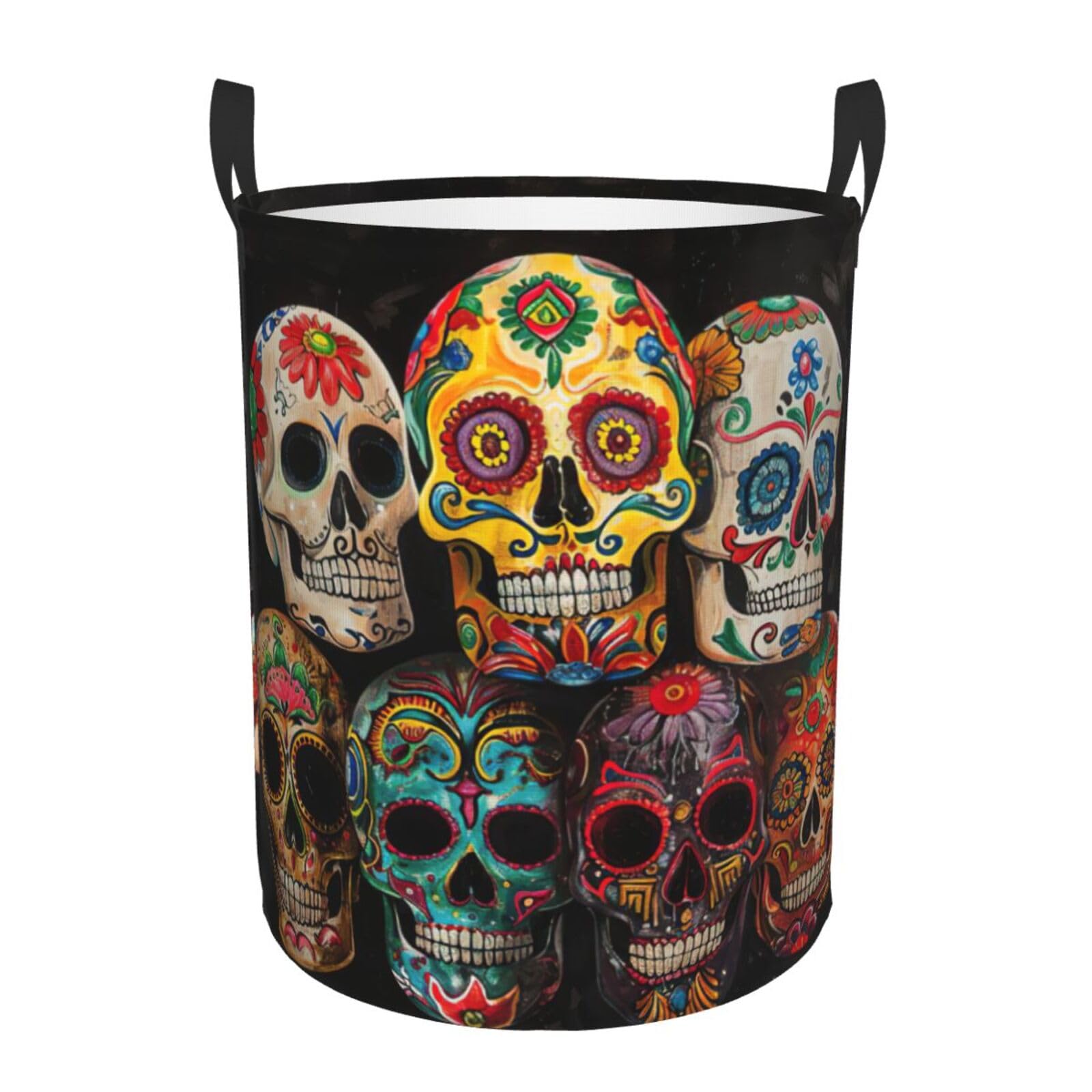S Collapsible Laundry Hamper Round sugar skulls Print Storage
