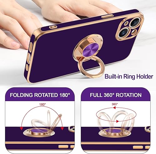 Miniatura 4 de Hython Funda para iPhone 15 Plus con soporte de anillo, soporte de anillo giratorio de 360, soporte magnético, chapado en oro rosa, cubierta suave,