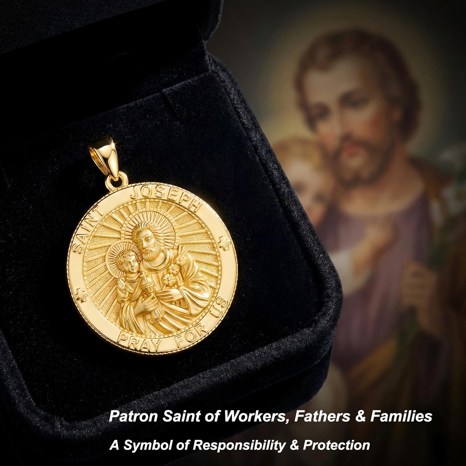 Patron Saint Necklace 14K Gold Medal Catholic Pendant Christian Religious Amulet Jewelry Gift for Men Women - Image 7
