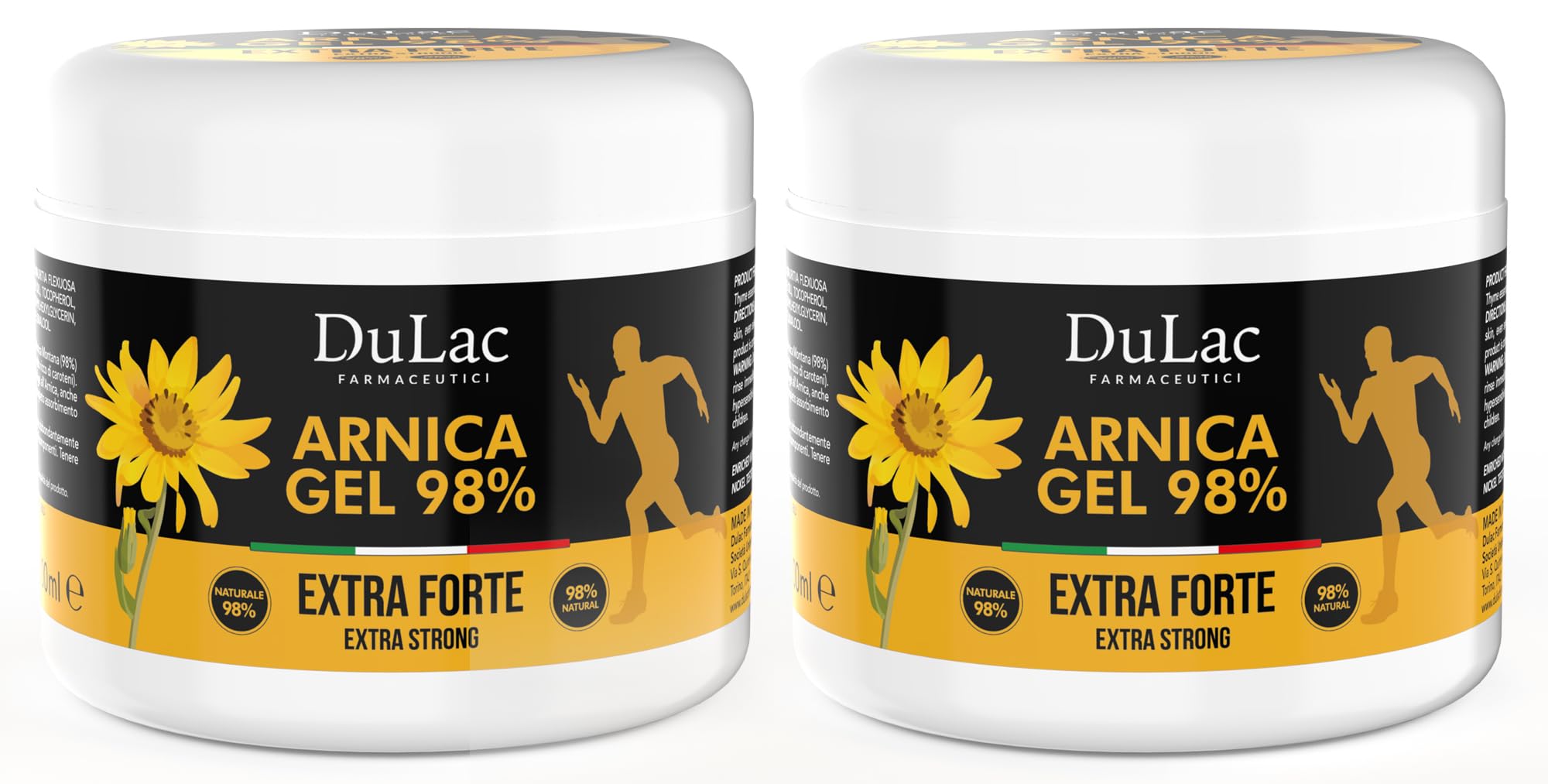 DuLàc, 98% Arnica Gel with Buriti Oil, Thyme and Menthol, 2 x 500 ml, for Massaging The Skin of Muscles and Joints, Dermatologically Tested, Nickel Tested, Made in Italy, 1000 ml