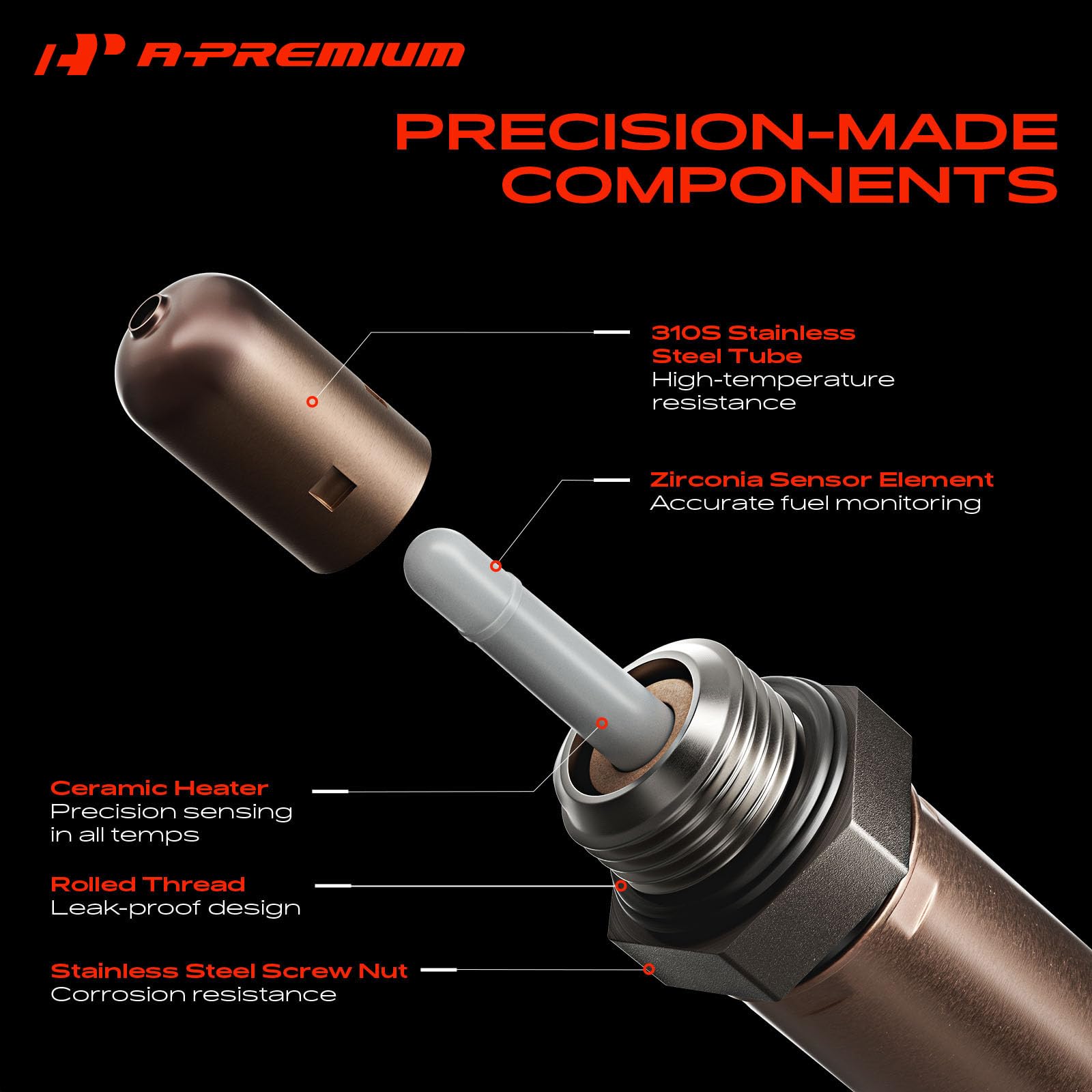 A-premium Sonda lambda compatibile con Honda Accord, Crosstour, Odyssey, Pilot, Ridgeline e Acura Mdx, Rdx, Rl, Tl, Tsx, Zdx, 3,2 l, 3,5 l, 3,7 l, Downstream, set da 2 pezzi, ricambio # 36542R70A01