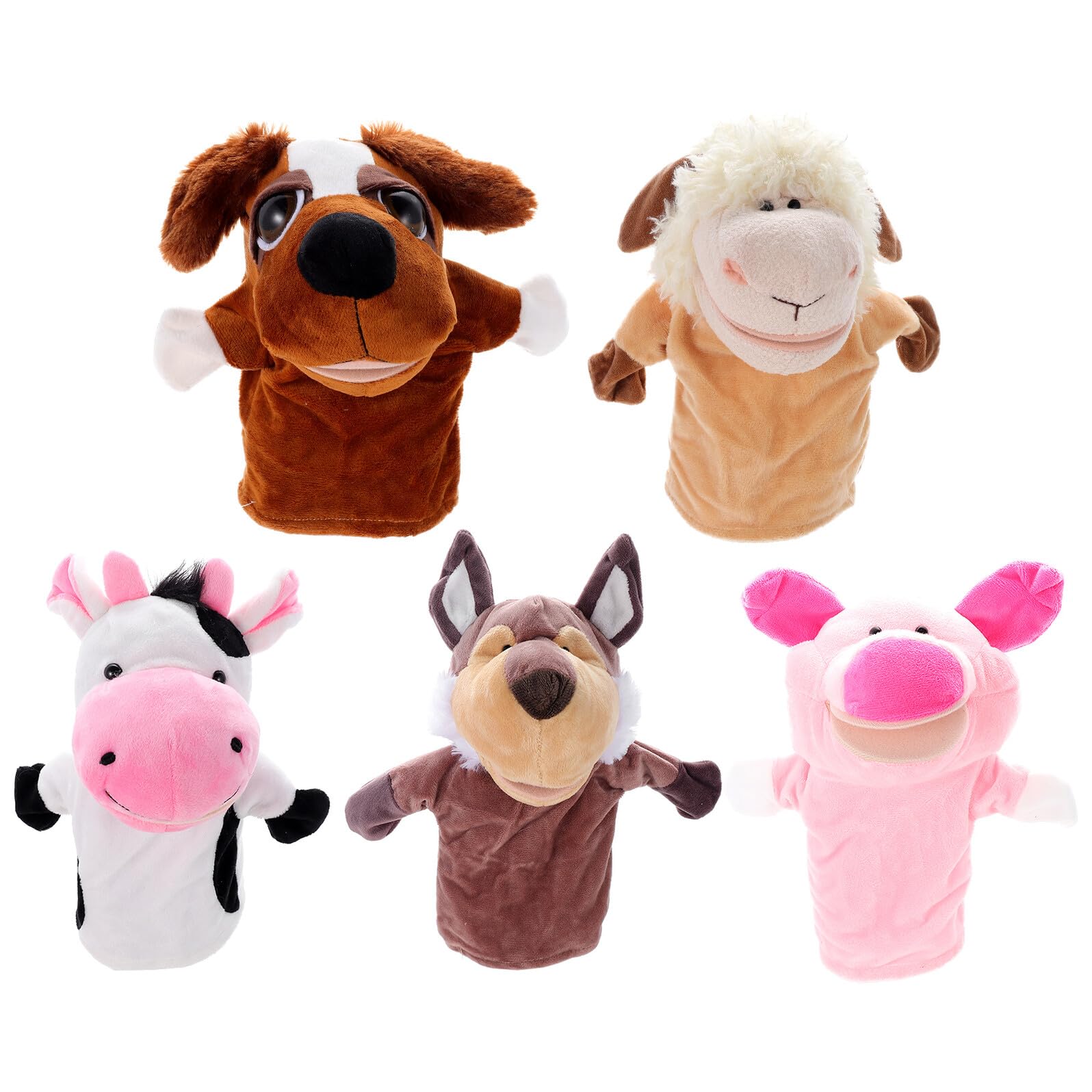 5 Marionetas de Mano de Animal en Felpa Corta y Algodón PP | Presentaciones y Juego de Rol, Estimulan Creatividad, para Niños y Bebés