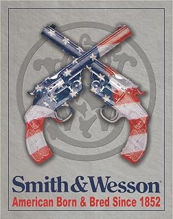 Desperate Enterprises Smith & Wesson - American Born Tin Sign - Nostalgic Vintage Metal Wall Décor - Made in USA